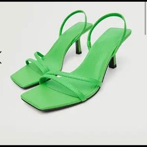 MANGO green strappy kitten heels